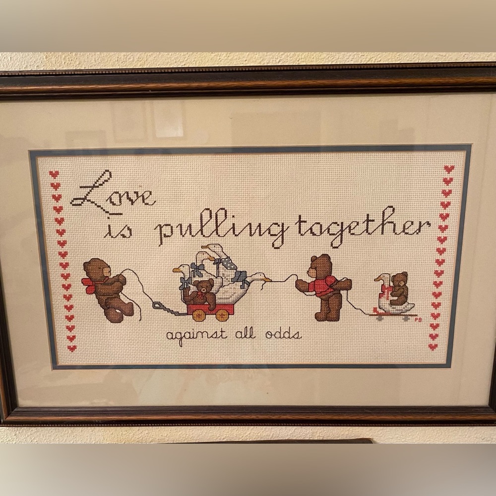 Hand cross-stitched Teddy Bear picture